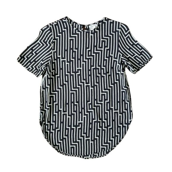 GP & J Baker X H&M Black & Ivory Geometric Print Blouse - Picture 1 of 8